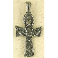 Ankh and Scarab Pewter Egyptian Pendant Unisex Necklace MNL-522 
