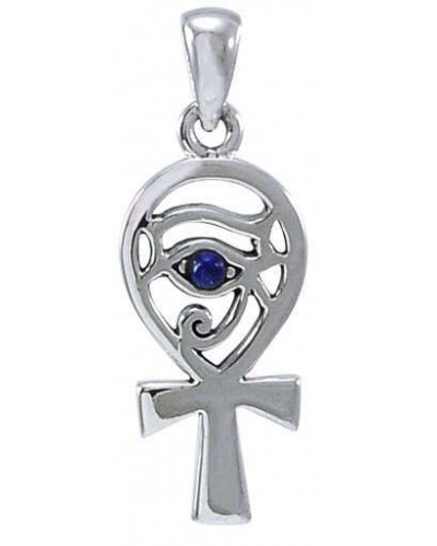 Ankh Eye of Horus Sterling Silver Pendant with Lapis