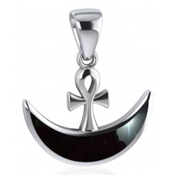 Ankh with Black Onyx Crescent Moon Pendant