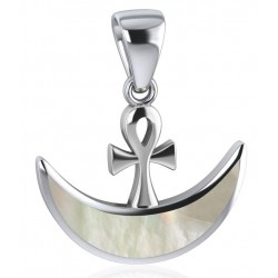 Ankh with Mother of Pearl Crescent Moon Pendant