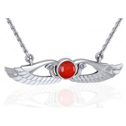 Carnelian Modern Egyptian Winged Sun Disc Necklace