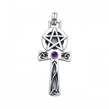 Celtic Knot Pentagram Ankh with Amethyst Pendant