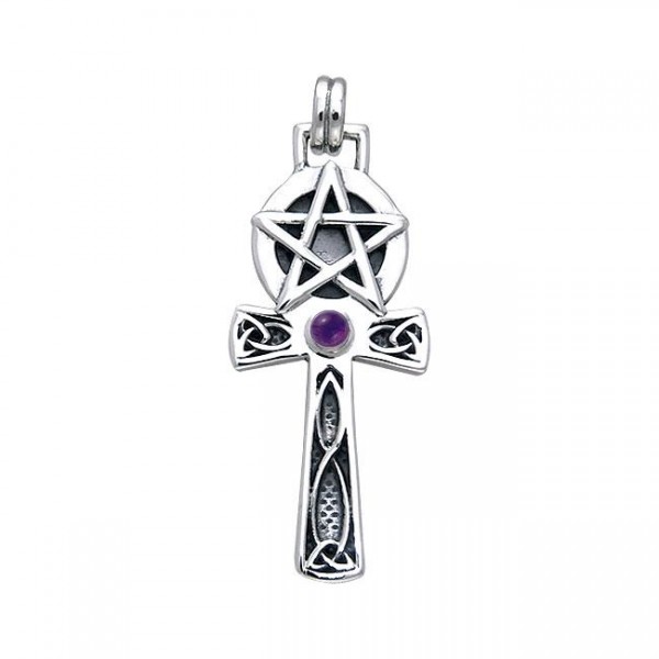 Celtic Knot Pentagram Ankh with Amethyst Pendant