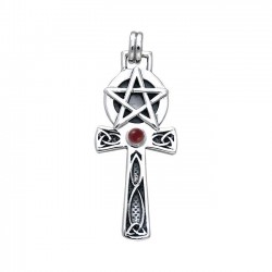 Celtic Knot Pentagram Ankh with Garnet Pendant