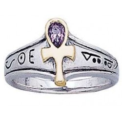 Ankh Amethyst Gold and Silver Egyptian Ring