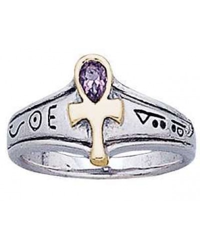 Ankh Amethyst Gold and Silver Egyptian Ring
