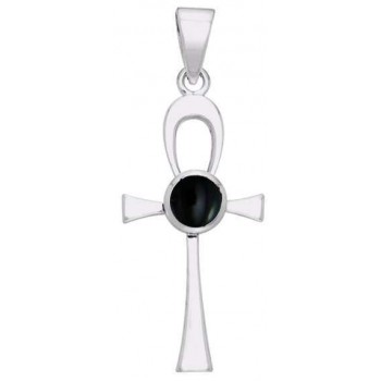 Ankh Egyptian Pendant with Black Onyx Gem