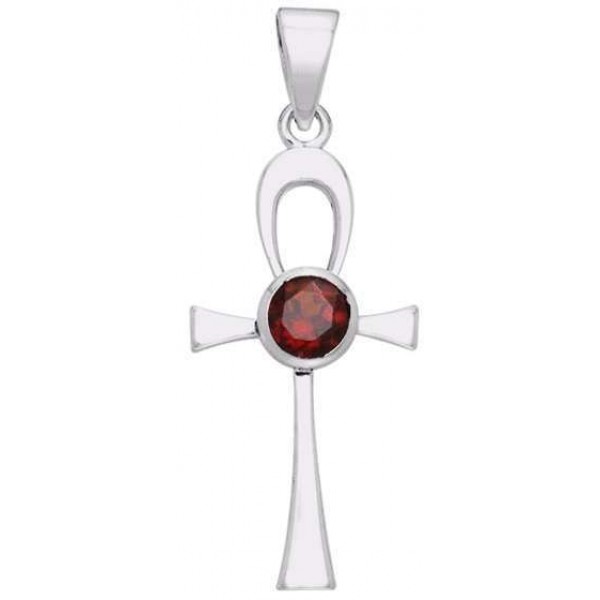 Ankh Egyptian Pendant with Garnet Gem