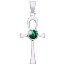 Ankh Egyptian Pendant with Malachite Gem