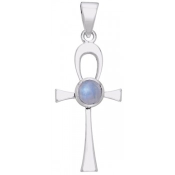 Ankh Egyptian Pendant with Rainbow Moonstone Gem