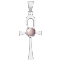 Ankh Egyptian Pendant with Pink Shell Gem
