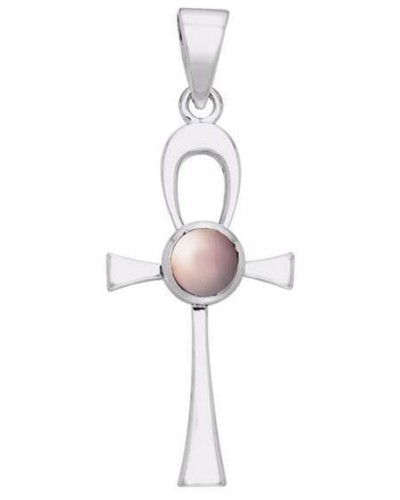 Ankh Egyptian Pendant with Pink Shell Gem