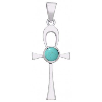 Ankh Egyptian Pendant with Turquoise Gem