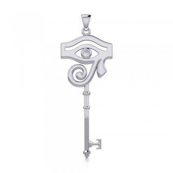 Eye of Horus Key Pendant with Rainbow Moonstone