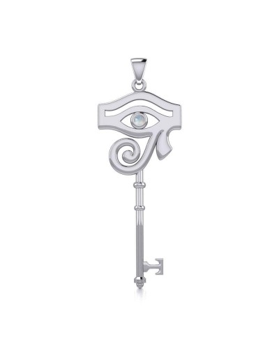 Eye of Horus Key Pendant with Rainbow Moonstone