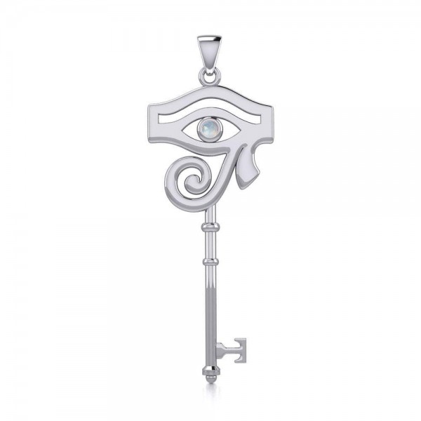 Eye of Horus Key Pendant with Rainbow Moonstone