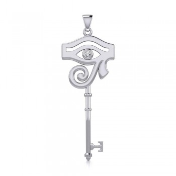 Eye of Horus Key Pendant with White Cubic Zirconia