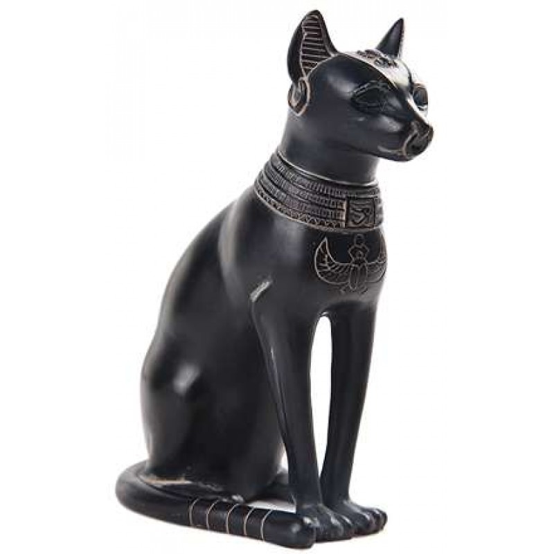 Bastet Basalt Finish Resin Egyptian Cat Statue - 8 Inches