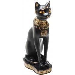 Bastet Black Cat with Gold Necklace Egyptian Statue