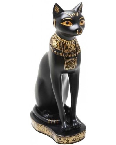 Bastet Black Cat with Gold Necklace Egyptian Statue