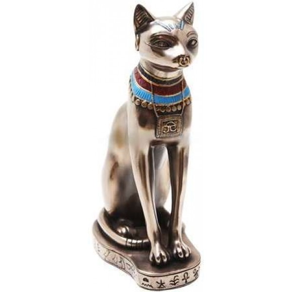 Bastet Bronze Cat Statue with Collar