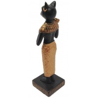 Bastet with Sistrum Mini Egyptian Statue Black and Gold