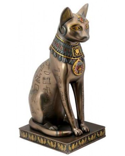 Bastet Bronze Hieroglyphic Cat Statue