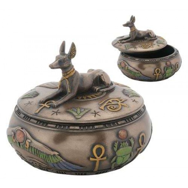 Anubis Egyptian Jackal Round Trinket Box