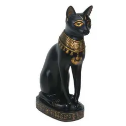 Bastet Black Cat with Gold Necklace Statue