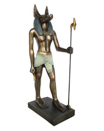 Anubis Bronze Resin Statue with Was Staff - 8.75 Inches