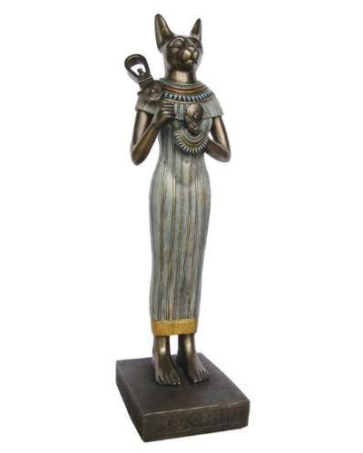 Bastet with Sistrum Large Egyptian Goddess Statue - 15.5 Inches