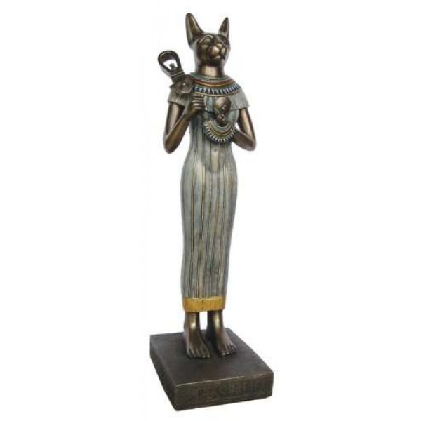 Bastet with Sistrum Large Egyptian Goddess Statue - 15.5 Inches