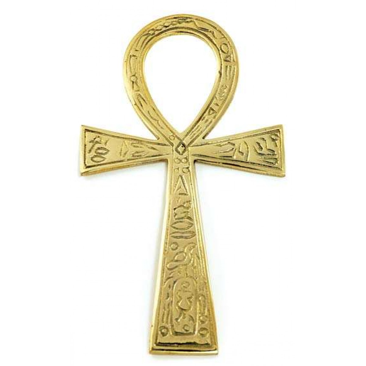 Large Brass Engraved Egyptian Ankh 3.5 x 6.5 Inches - Double Sided